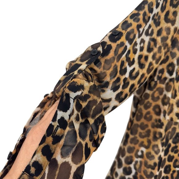 Express Leopard Print Long Sleeve Portofino Shirt Sz XS Sheer Button Down Blouse - Picture 8 of 13